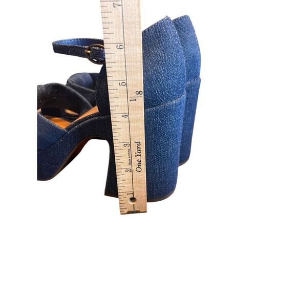 A.n.a Sandals 9M Denim Blue Platform chunky Heel Twisted Knot 70's Shoes bratz - Picture 5 of 7